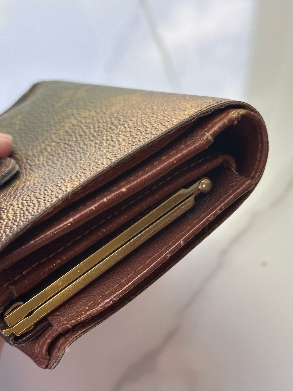VINTAGE LOUIS VUITTON LV Monogram Brown Canvas Kisslock Wallet Brass Gold - Picture 13 of 16
